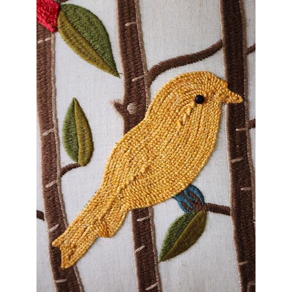 THROW PILLOW/PIER 1-Birds-Crewel Stitch-Red Back-Pillow Insert Included-17"x17" - Picture 4 of 12